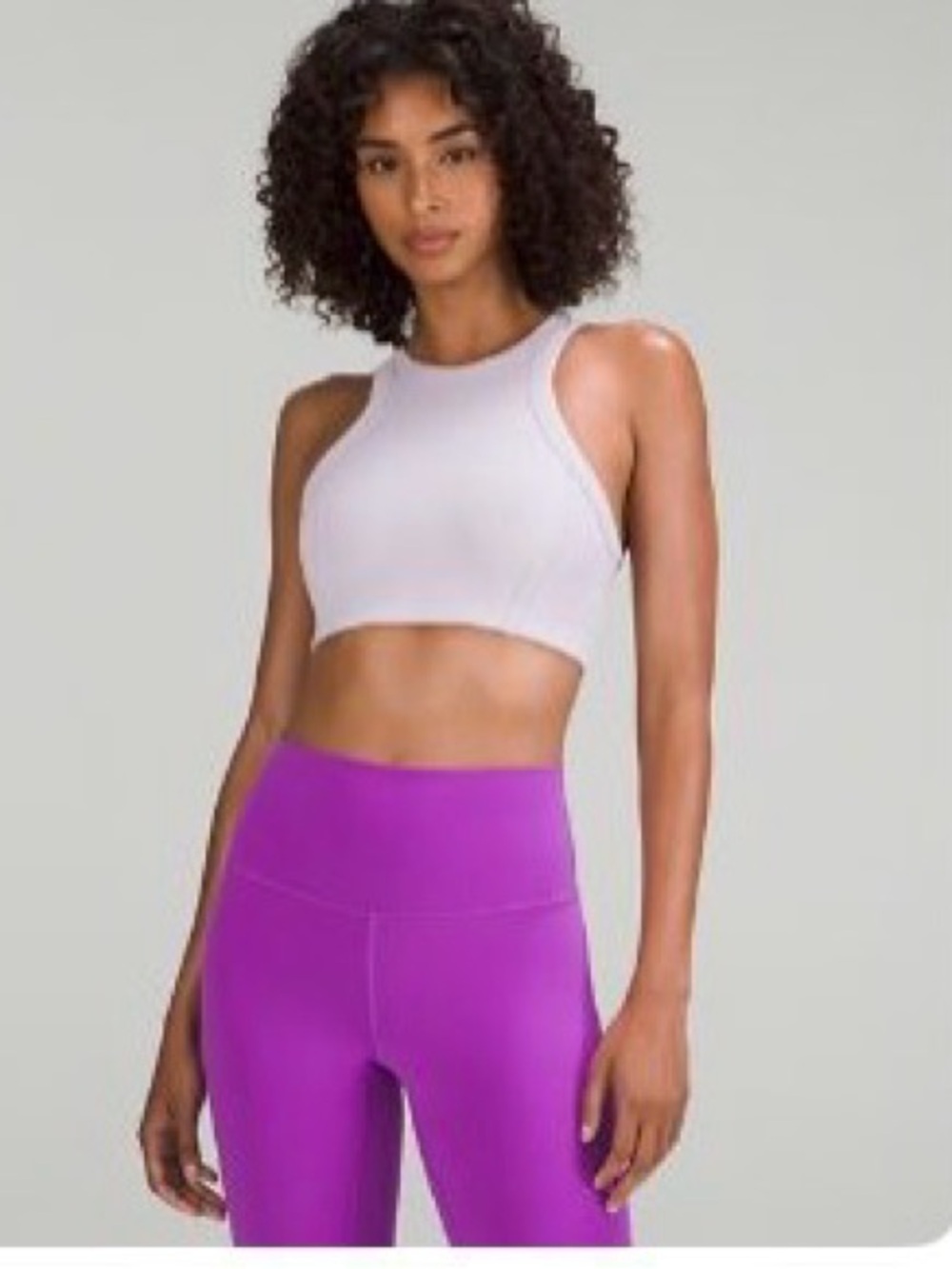 lululemon athletica White High-Neck Sports Bra with Purple Leggings